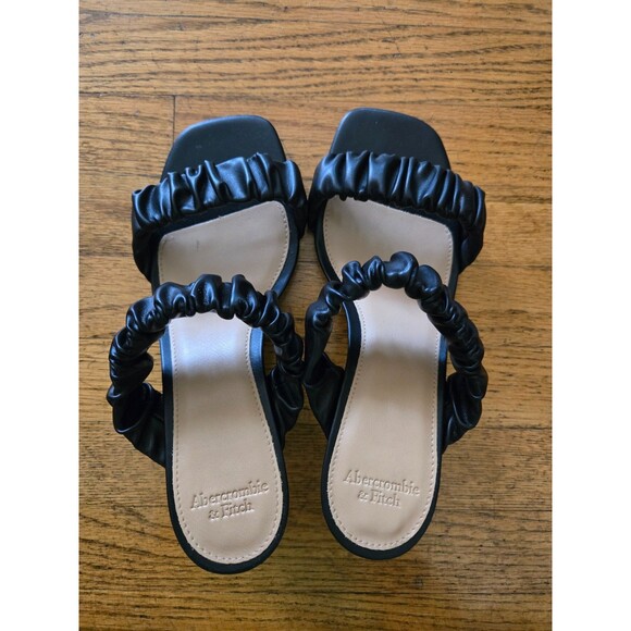 Abercrombie & Fitch Womens Faux Leather Black Strappy Kitten Heel Sandals Size 8 - Picture 5 of 8